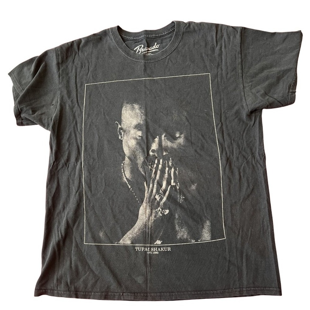 Vintage‎ Womens Tupac Shakur T-Shirt Sm 2Pac Black Faded Rap Tee Thug Life